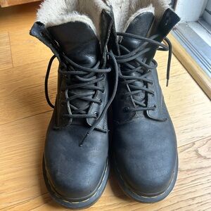 Dr. Martens Black Leather Boots with Cream Lining